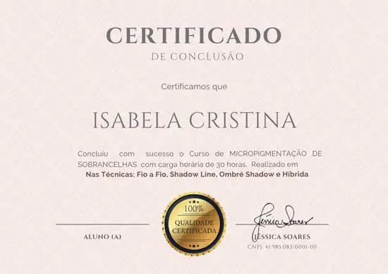 Certificado do Curso Micropigmentação Perfeita
